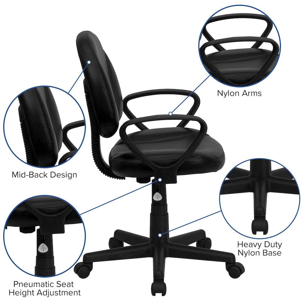 Mid-Back Black Swivel Task Office Chair with Back Depth Adjustment and Arms. Picture 5