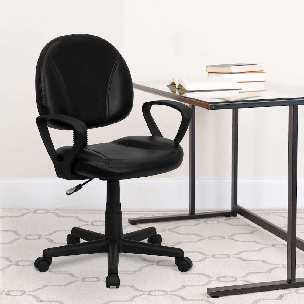 Mid-Back Black Swivel Task Office Chair with Back Depth Adjustment and Arms. Picture 2