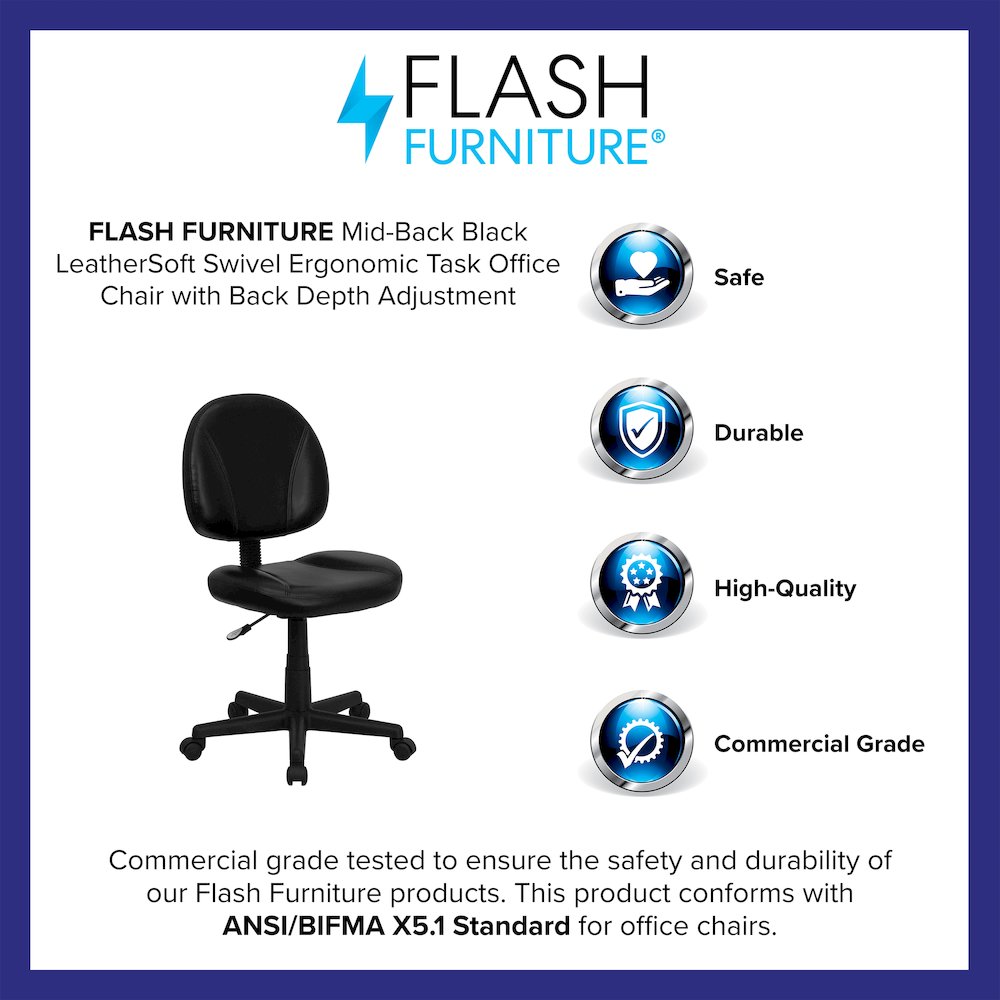 Mid-Back Black Swivel Ergonomic Task Office Chair with Back Depth Adjustment. Picture 4