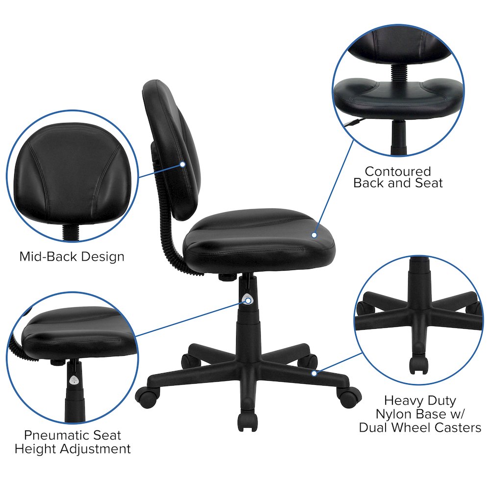 Mid-Back Black Swivel Ergonomic Task Office Chair with Back Depth Adjustment. Picture 6