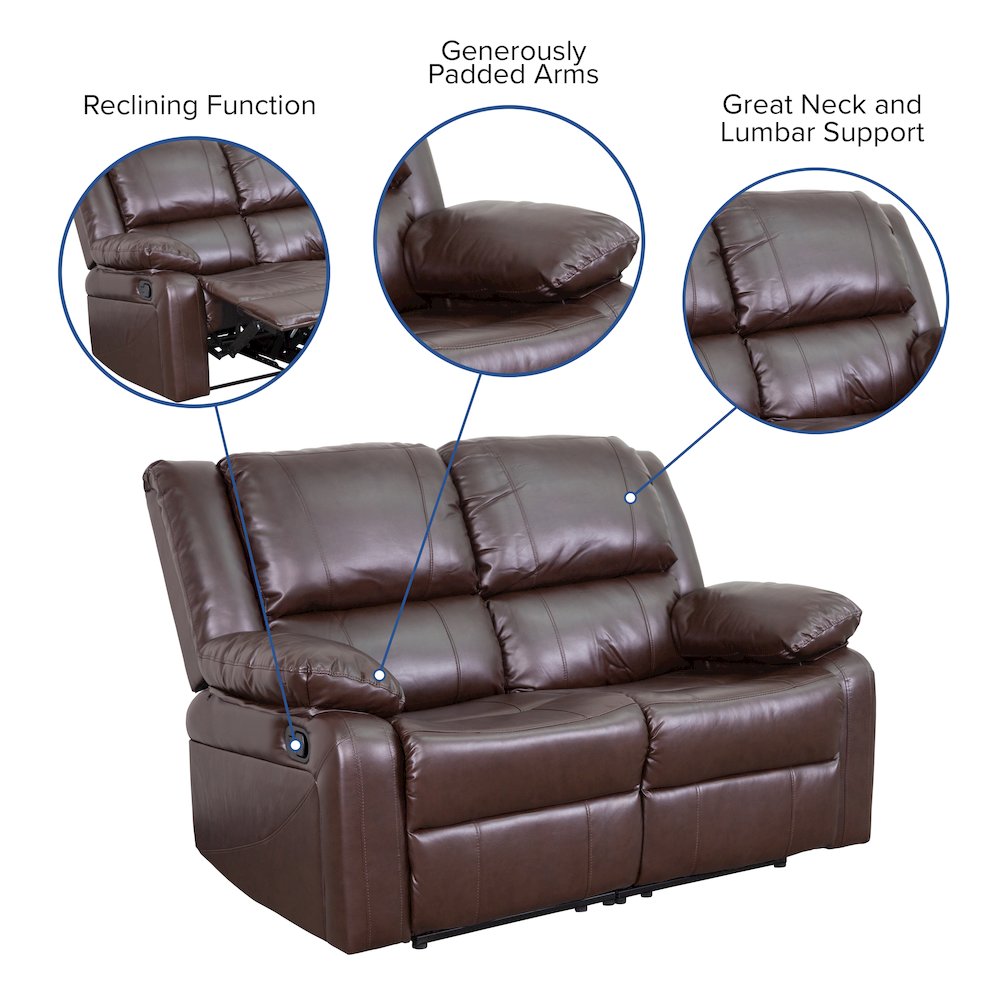 Brown LeatherSoft Loveseat with Two Built-In Recliners. Picture 5