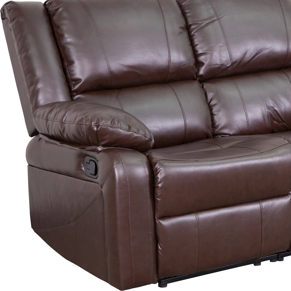 Brown LeatherSoft Loveseat with Two Built-In Recliners. Picture 11