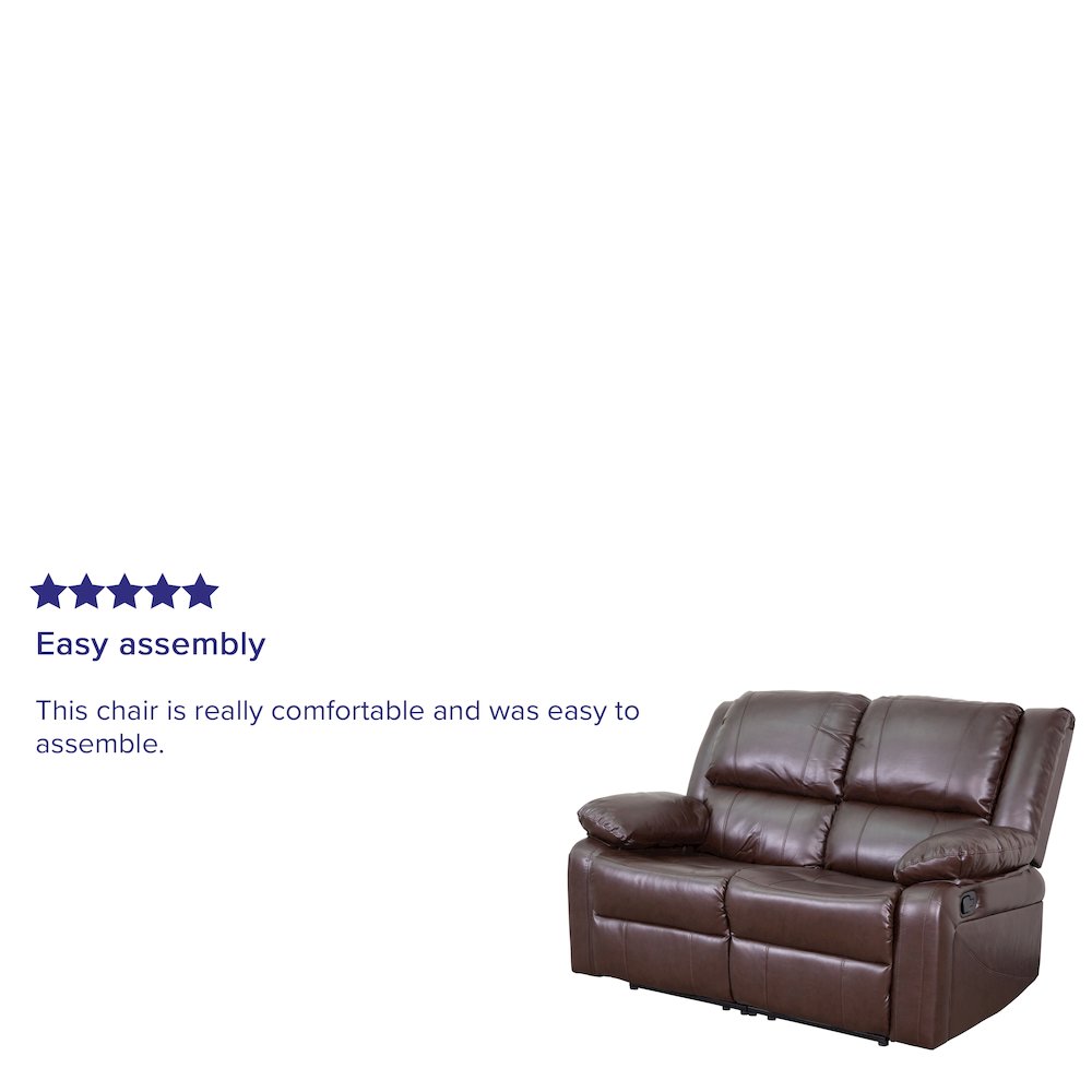 Brown LeatherSoft Loveseat with Two Built-In Recliners. Picture 4