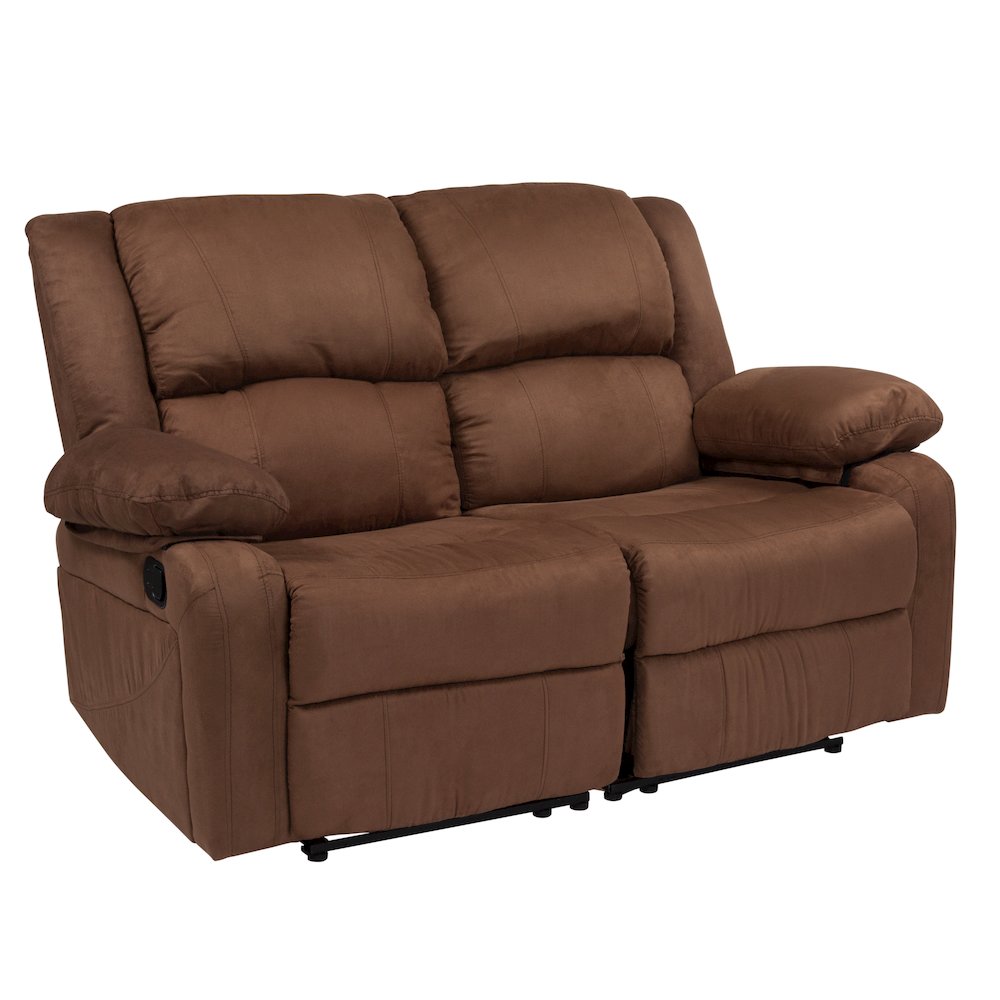 Chocolate Brown Microfiber Loveseat with Two Built-In Recliners. Picture 1