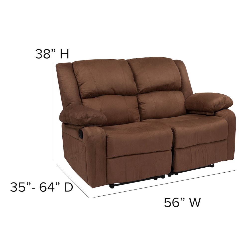Chocolate Brown Microfiber Loveseat with Two Built-In Recliners. Picture 5