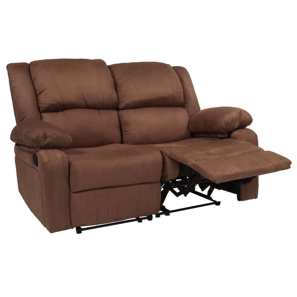 Chocolate Brown Microfiber Loveseat with Two Built-In Recliners. Picture 10