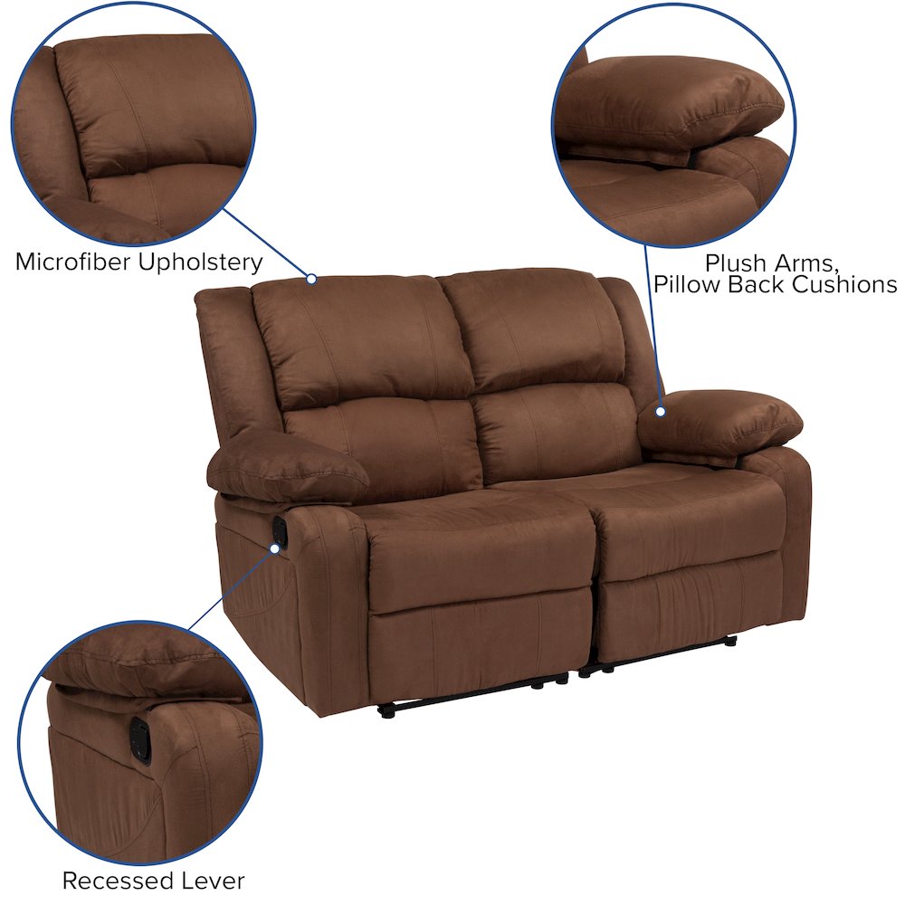 Chocolate Brown Microfiber Loveseat with Two Built-In Recliners. Picture 8
