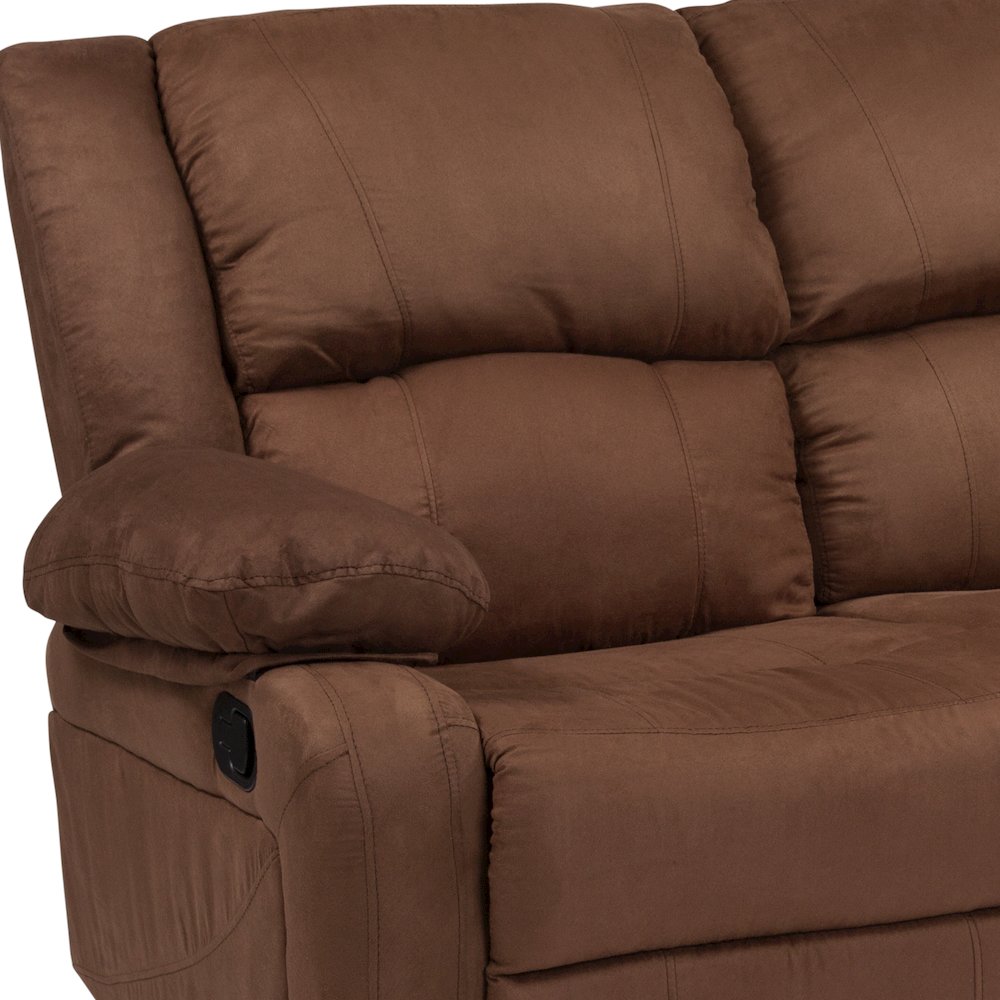 Chocolate Brown Microfiber Loveseat with Two Built-In Recliners. Picture 6