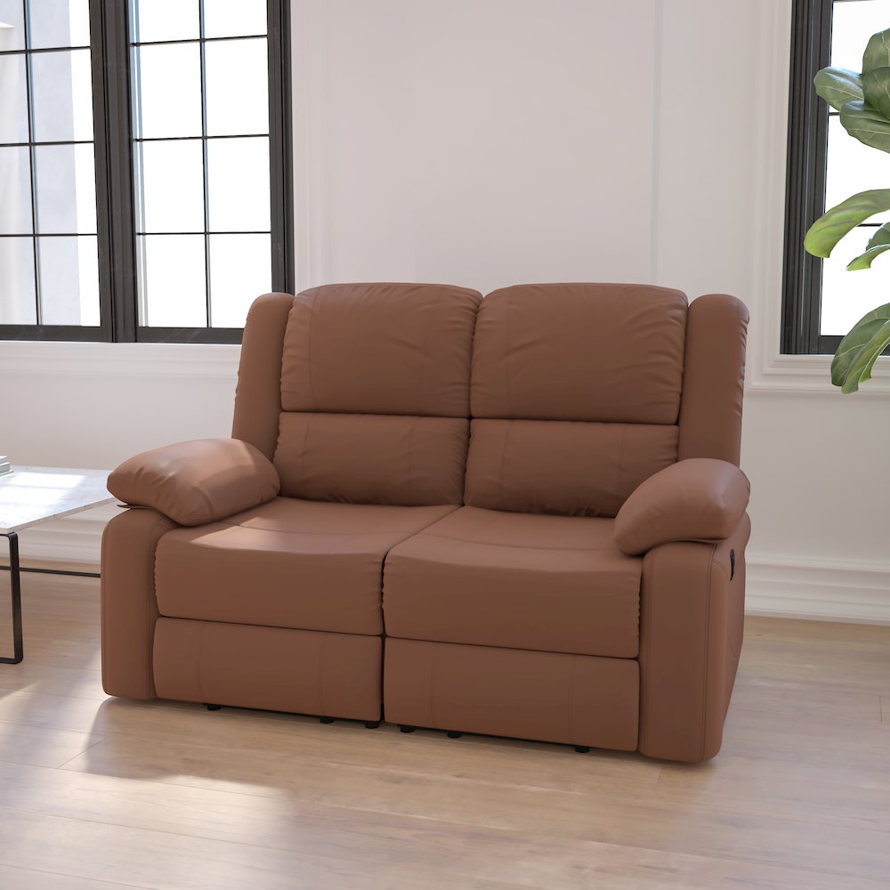 Chocolate Brown Microfiber Loveseat with Two Built-In Recliners. Picture 2