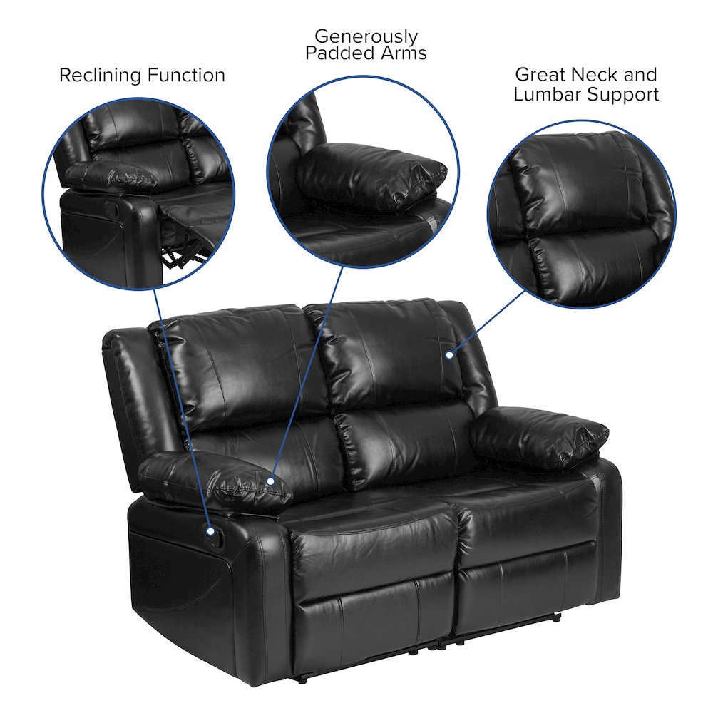 Black LeatherSoft Loveseat with Two Built-In Recliners. Picture 5