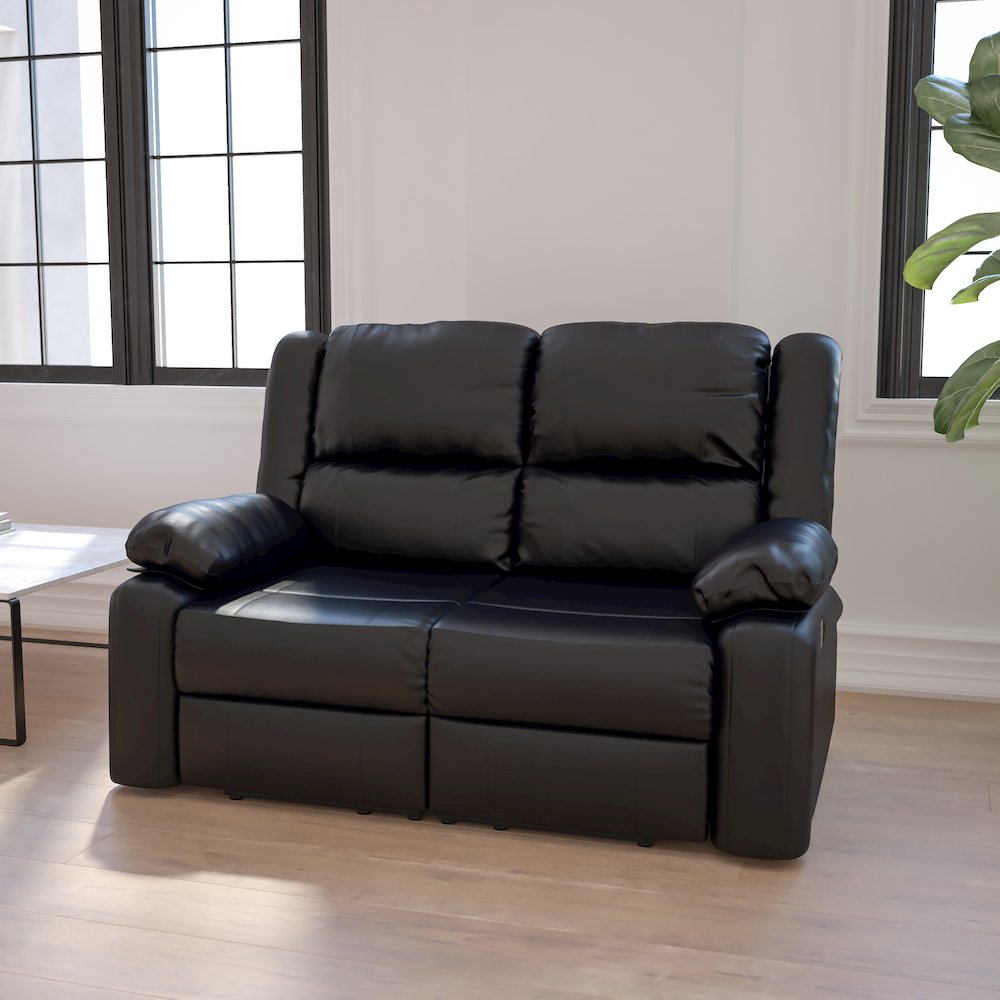 Black LeatherSoft Loveseat with Two Built-In Recliners. Picture 2