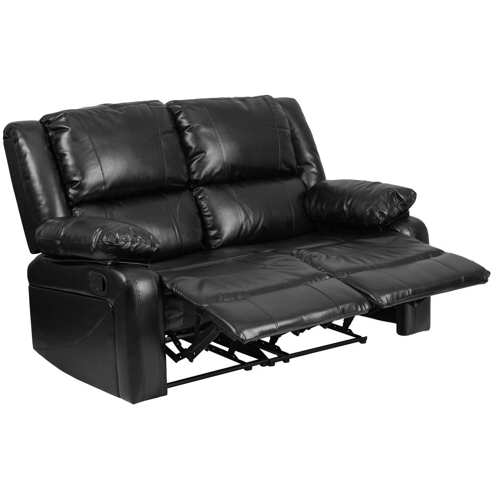 Black LeatherSoft Loveseat with Two Built-In Recliners. Picture 1