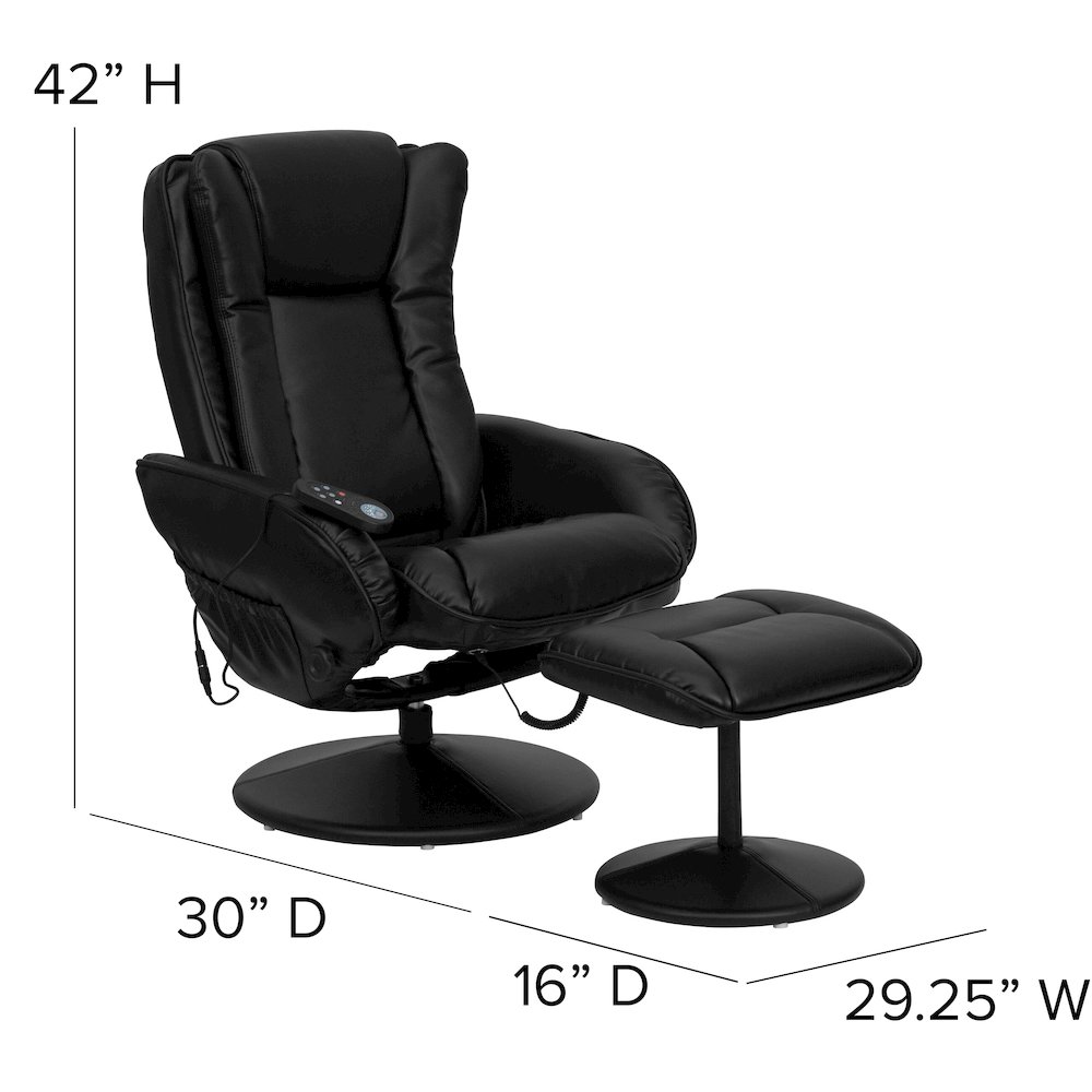 Massaging Plush Recliner with Side Pocket and Ottoman in Black LeatherSoft. Picture 5