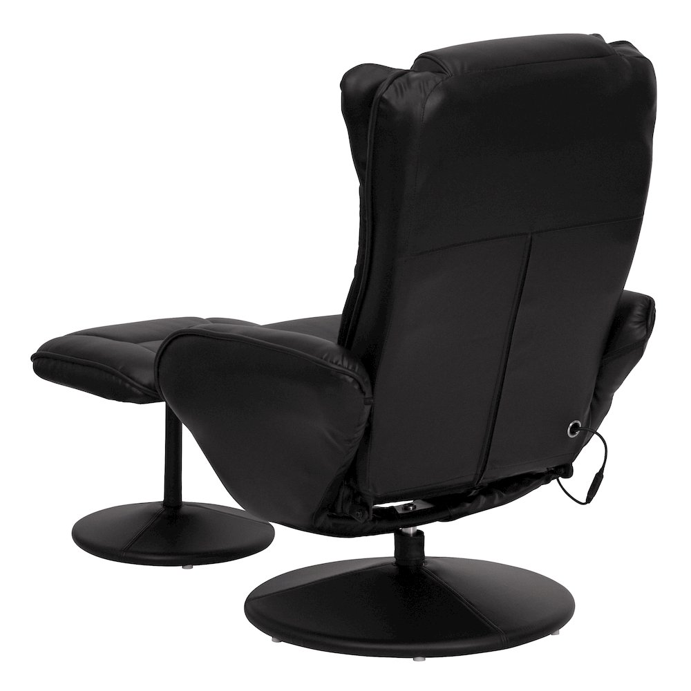 Massaging Plush Recliner with Side Pocket and Ottoman in Black LeatherSoft. Picture 6