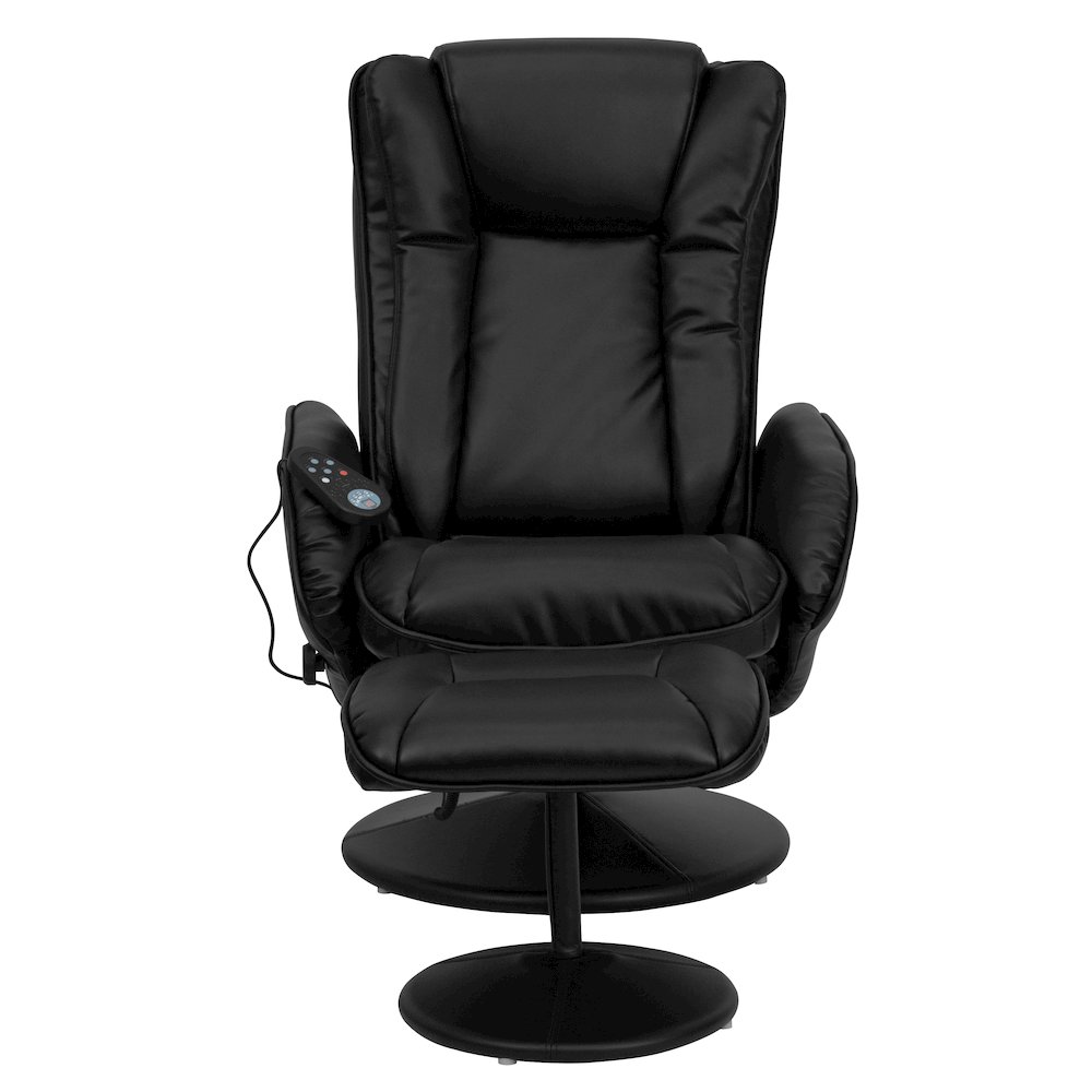 Massaging Plush Recliner with Side Pocket and Ottoman in Black LeatherSoft. Picture 9