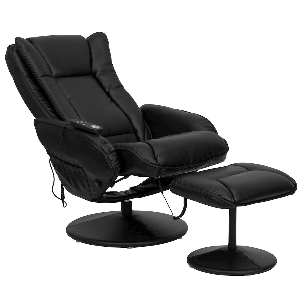 Massaging Plush Recliner with Side Pocket and Ottoman in Black LeatherSoft. Picture 7
