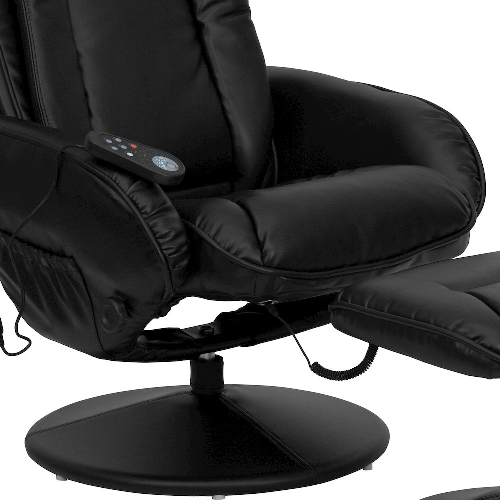 Massaging Plush Recliner with Side Pocket and Ottoman in Black LeatherSoft. Picture 11