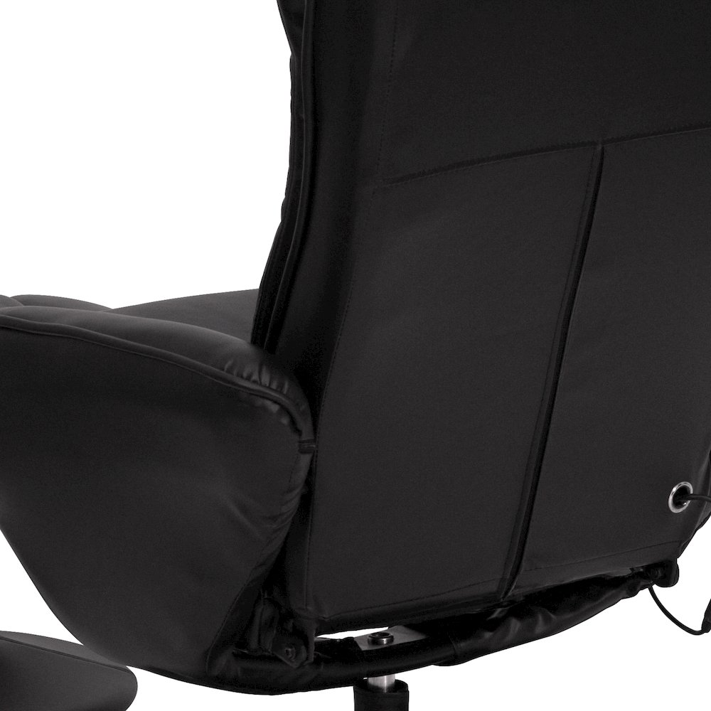 Massaging Plush Recliner with Side Pocket and Ottoman in Black LeatherSoft. Picture 10