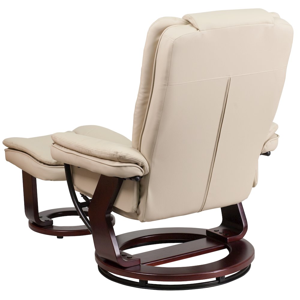 Recliner with Horizontal Stitching and Ottoman with Swivel Mahogany Wood Base. Picture 7