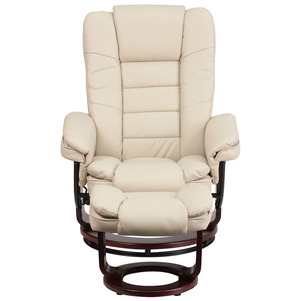 Recliner with Horizontal Stitching and Ottoman with Swivel Mahogany Wood Base. Picture 10