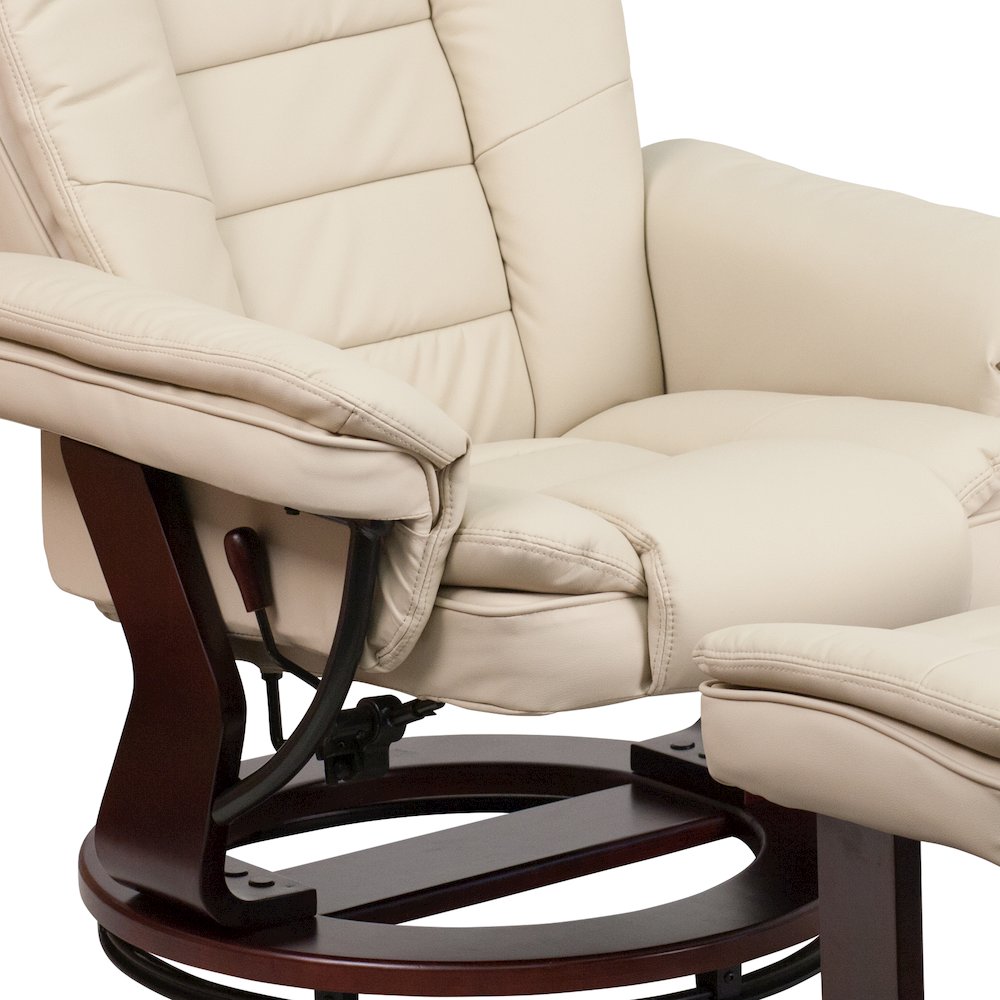 Recliner with Horizontal Stitching and Ottoman with Swivel Mahogany Wood Base. Picture 12