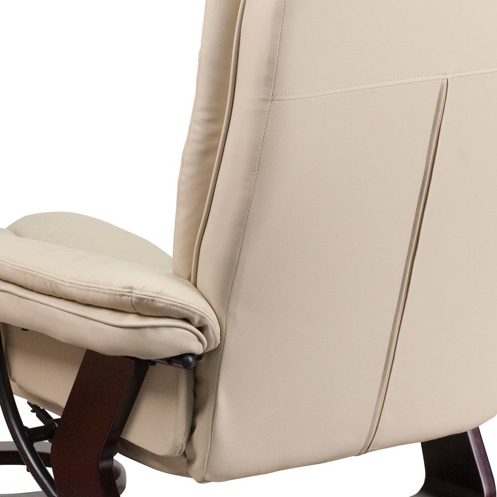 Recliner with Horizontal Stitching and Ottoman with Swivel Mahogany Wood Base. Picture 11