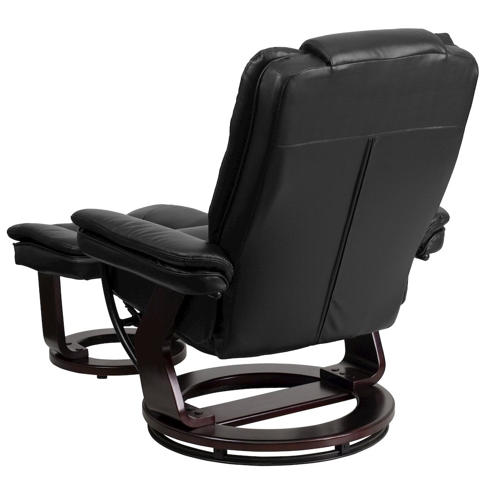 Recliner with Horizontal Stitching and Ottoman with Swivel Mahogany Wood Base. Picture 10