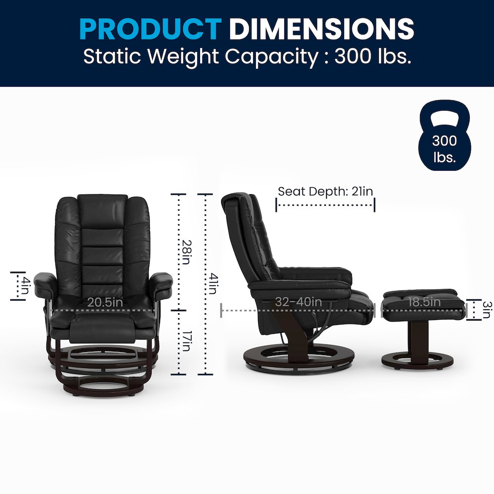 Recliner with Horizontal Stitching and Ottoman with Swivel Mahogany Wood Base. Picture 7