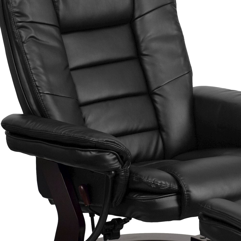 Recliner with Horizontal Stitching and Ottoman with Swivel Mahogany Wood Base. Picture 11