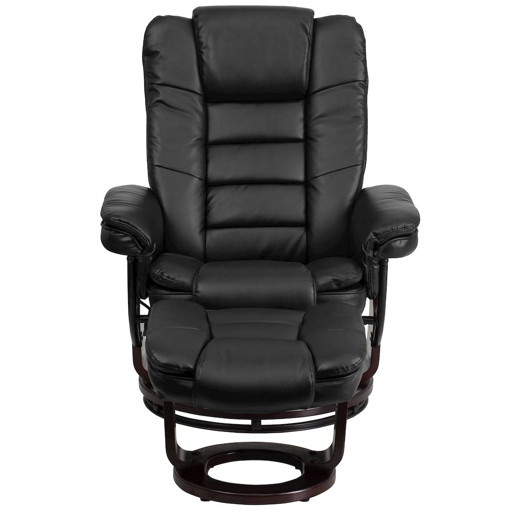 Recliner with Horizontal Stitching and Ottoman with Swivel Mahogany Wood Base. Picture 13