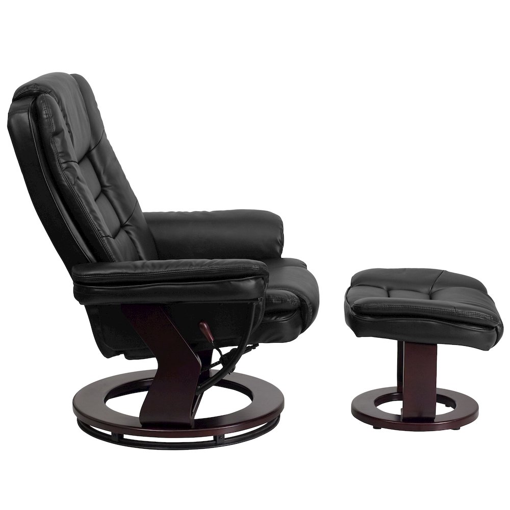 Recliner with Horizontal Stitching and Ottoman with Swivel Mahogany Wood Base. Picture 12
