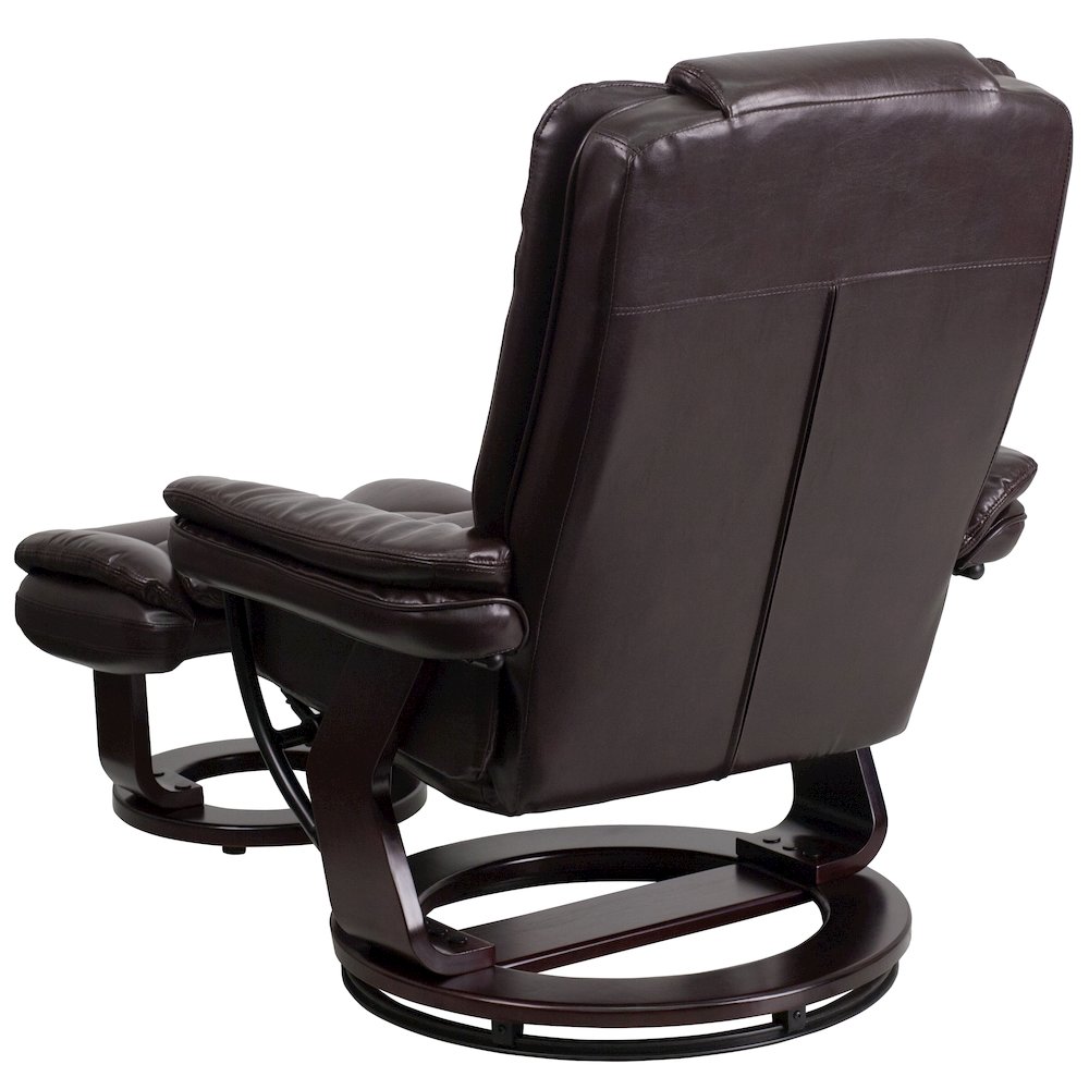 Recliner with Horizontal Stitching and Ottoman with Swivel Mahogany Wood Base. Picture 6