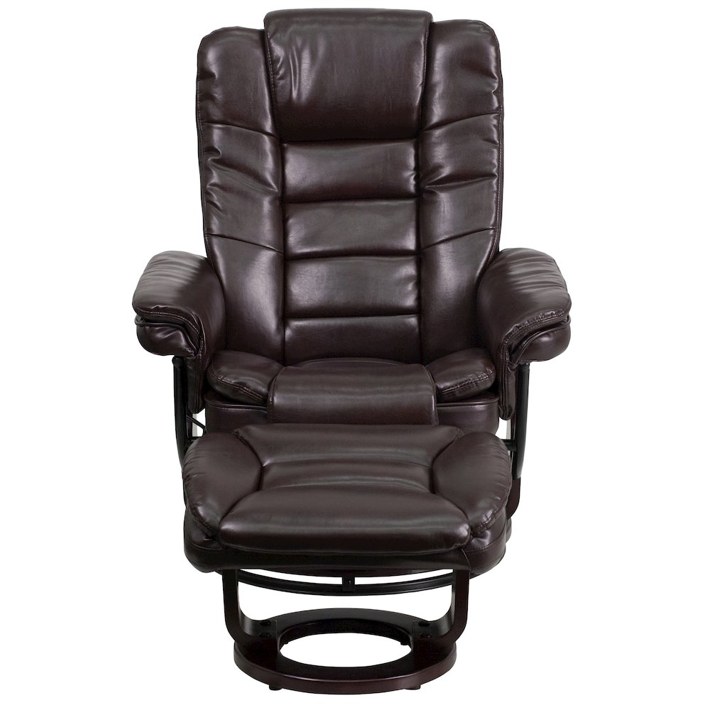 Recliner with Horizontal Stitching and Ottoman with Swivel Mahogany Wood Base. Picture 9