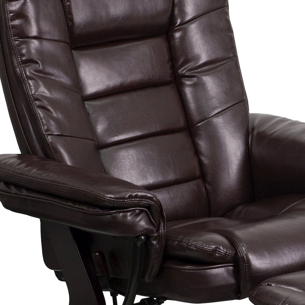 Recliner with Horizontal Stitching and Ottoman with Swivel Mahogany Wood Base. Picture 10