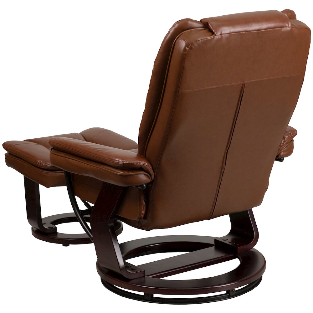 Recliner with Horizontal Stitching and Ottoman with Swivel Mahogany Wood Base. Picture 6