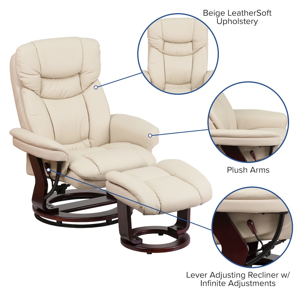 Recliner Chair with Ottoman | Beige Swivel Recliner Chair with Ottoman Footrest. Picture 7