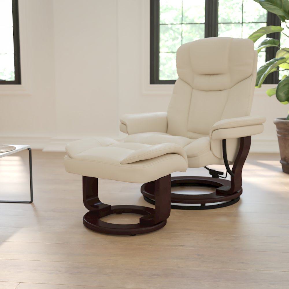 Recliner Chair with Ottoman | Beige Swivel Recliner Chair with Ottoman Footrest. Picture 2