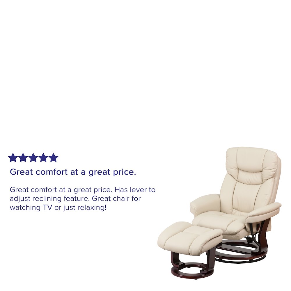 Recliner Chair with Ottoman | Beige Swivel Recliner Chair with Ottoman Footrest. Picture 4