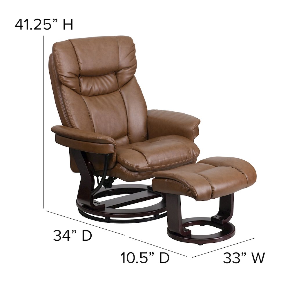Recliner and Ottoman with Swivel Mahogany Wood Base in Palimino LeatherSoft. Picture 5