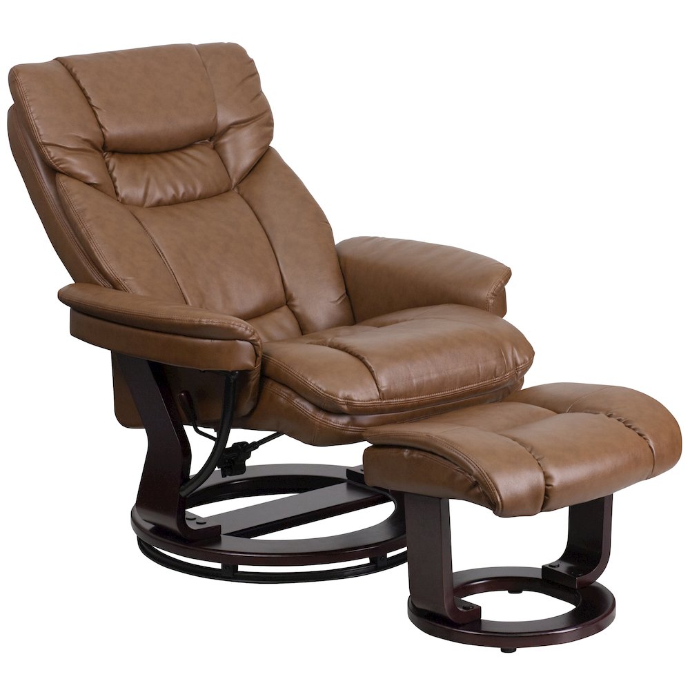 Recliner and Ottoman with Swivel Mahogany Wood Base in Palimino LeatherSoft. Picture 12