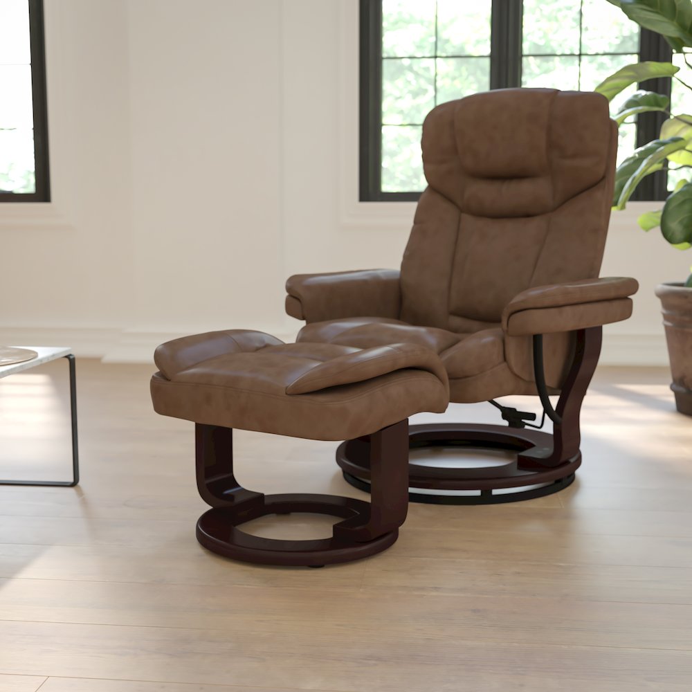 Recliner and Ottoman with Swivel Mahogany Wood Base in Palimino LeatherSoft. Picture 2
