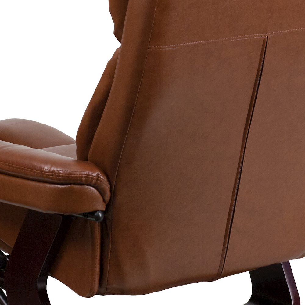 Contemporary Multi-Position Recliner and Curved Ottoman with Swivel Mahogany Wood Base in Brown Vintage LeatherSoft. Picture 8