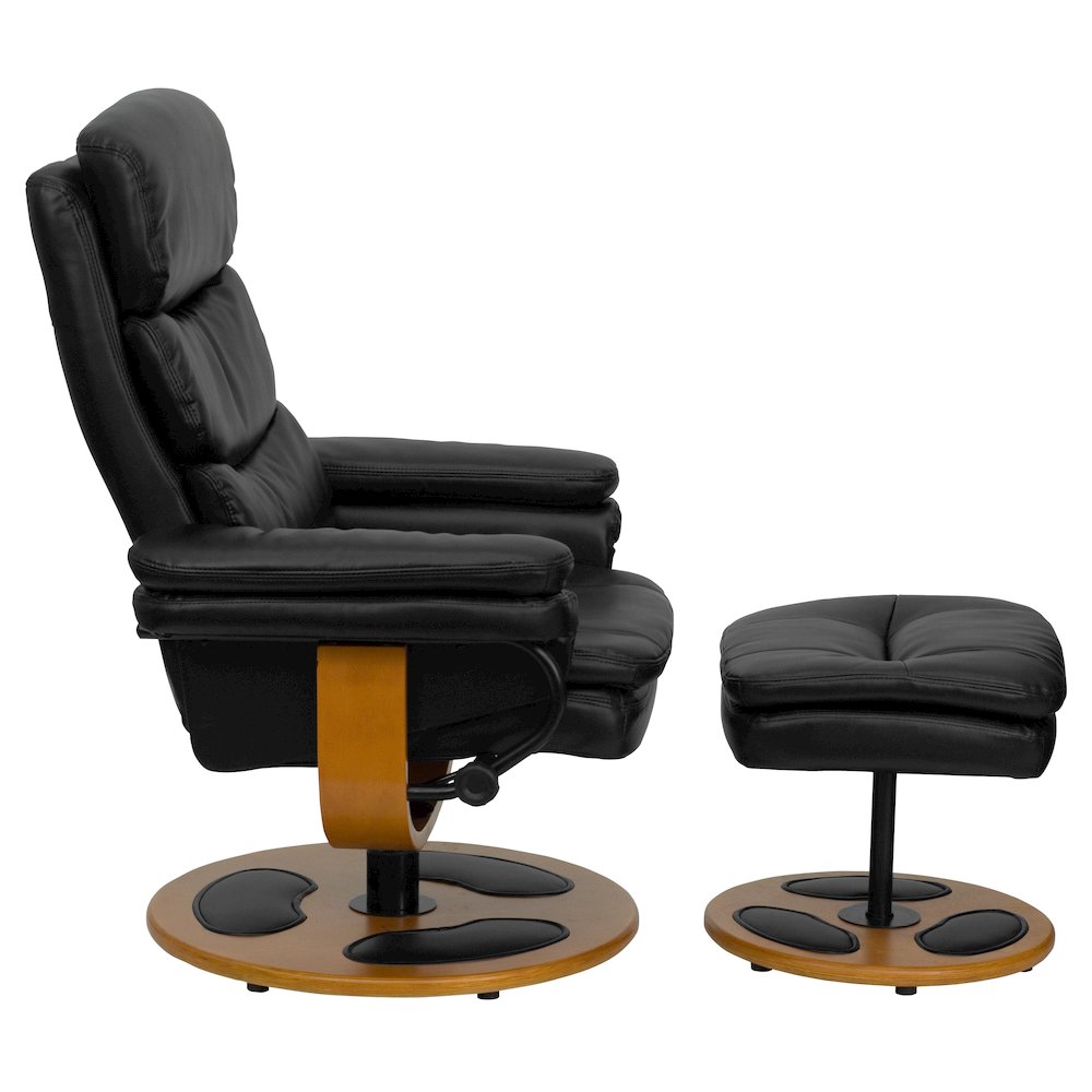Recliner and Ottoman with Wood Base in Black LeatherSoft. Picture 4