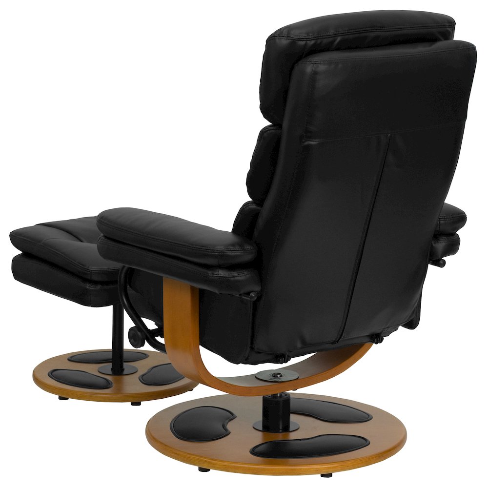 Recliner and Ottoman with Wood Base in Black LeatherSoft. Picture 2