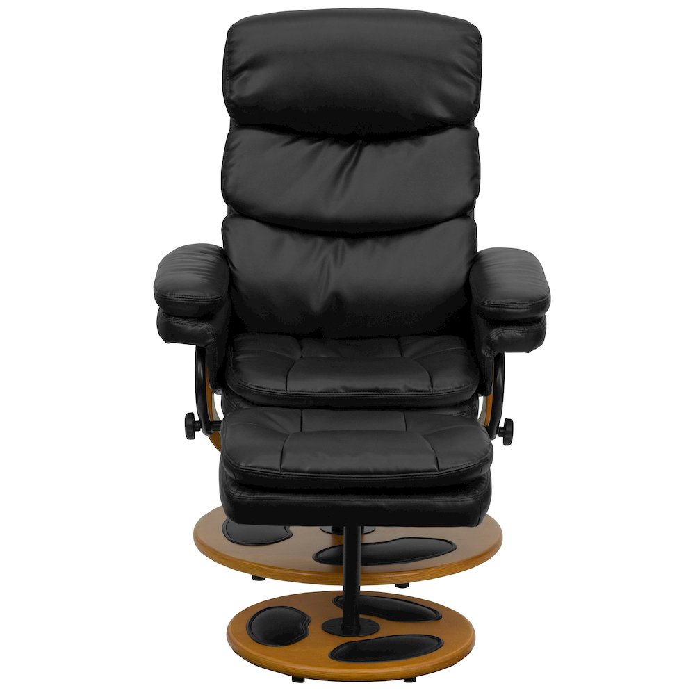 Recliner and Ottoman with Wood Base in Black LeatherSoft. Picture 5