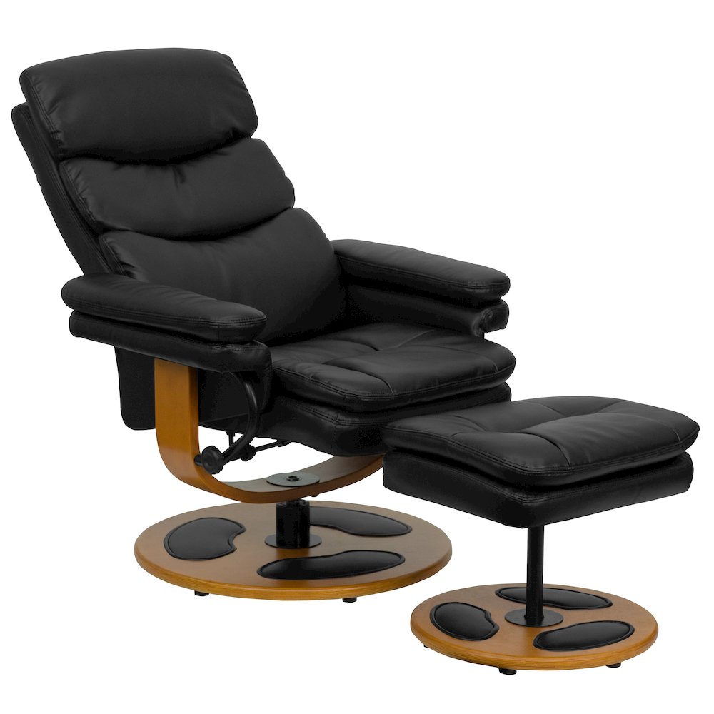 Recliner and Ottoman with Wood Base in Black LeatherSoft. Picture 3