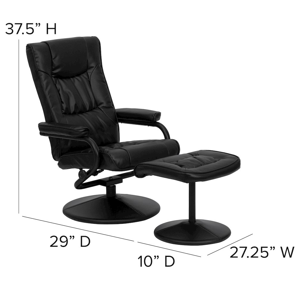 Recliner and Ottoman with Wrapped Base in Black LeatherSoft. Picture 5