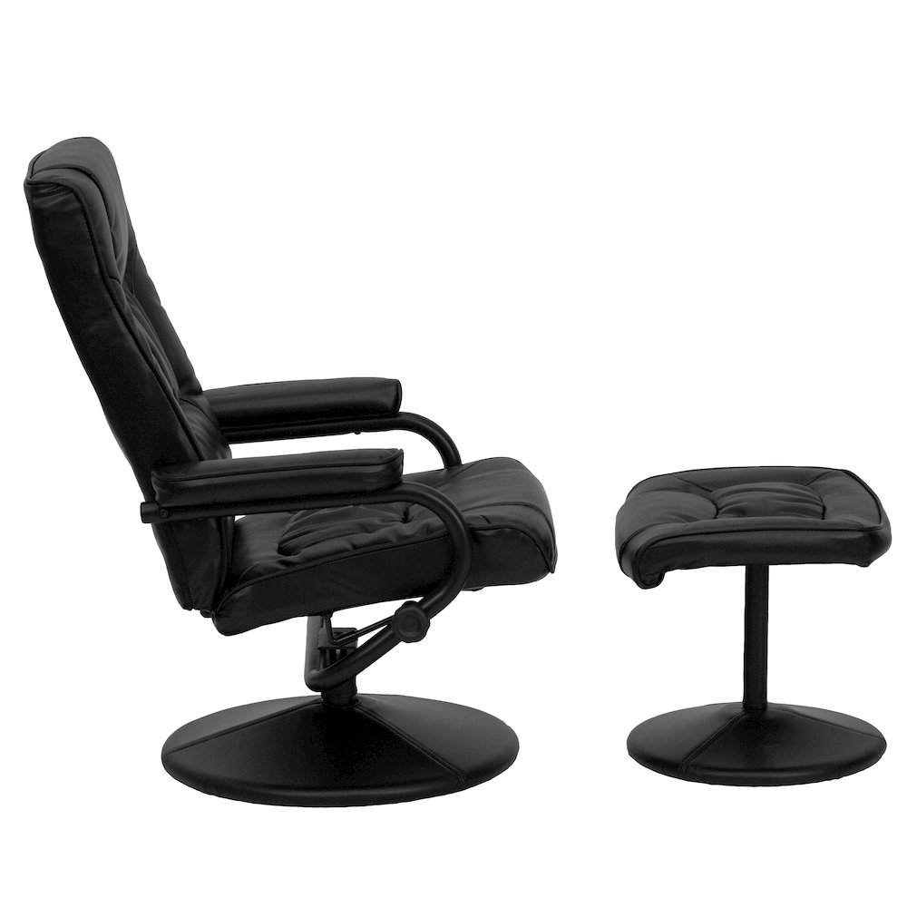 Recliner and Ottoman with Wrapped Base in Black LeatherSoft. Picture 8