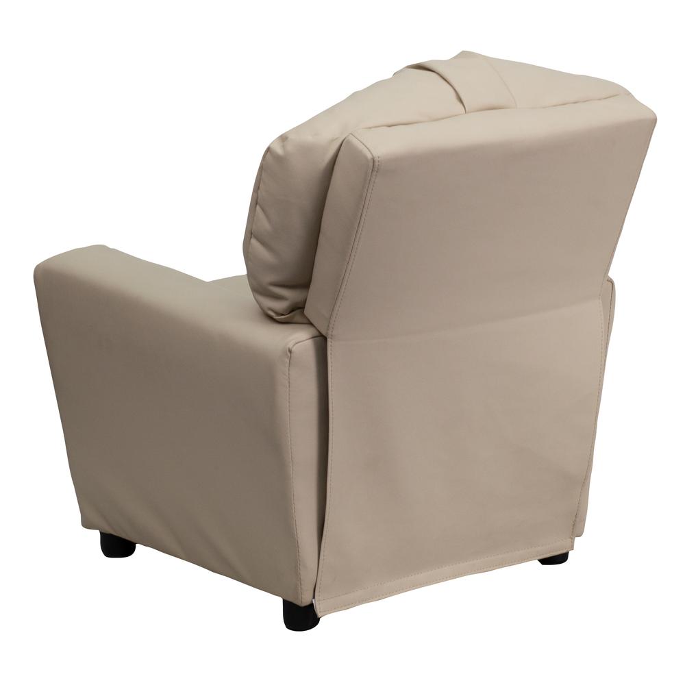 Contemporary Beige Vinyl Kids Recliner with Cup Holder. Picture 4