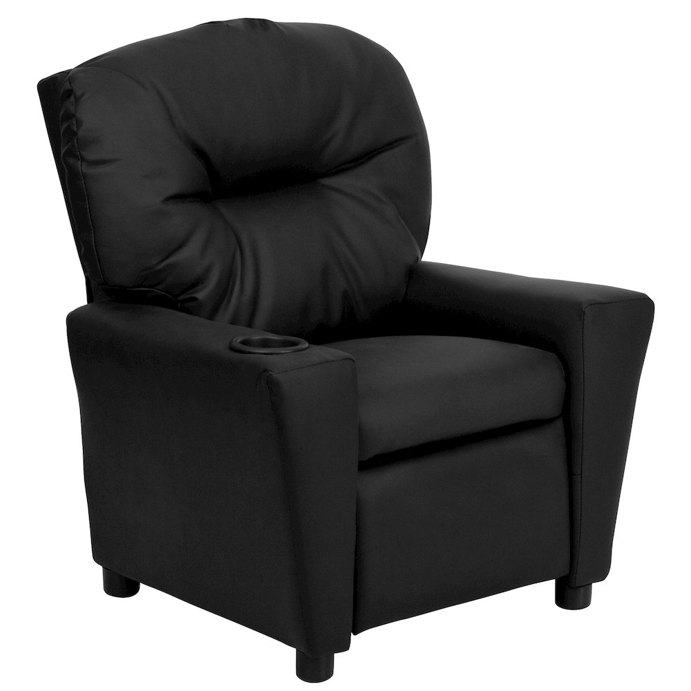 Contemporary Black LeatherSoft Kids Recliner with Cup Holder. Picture 1